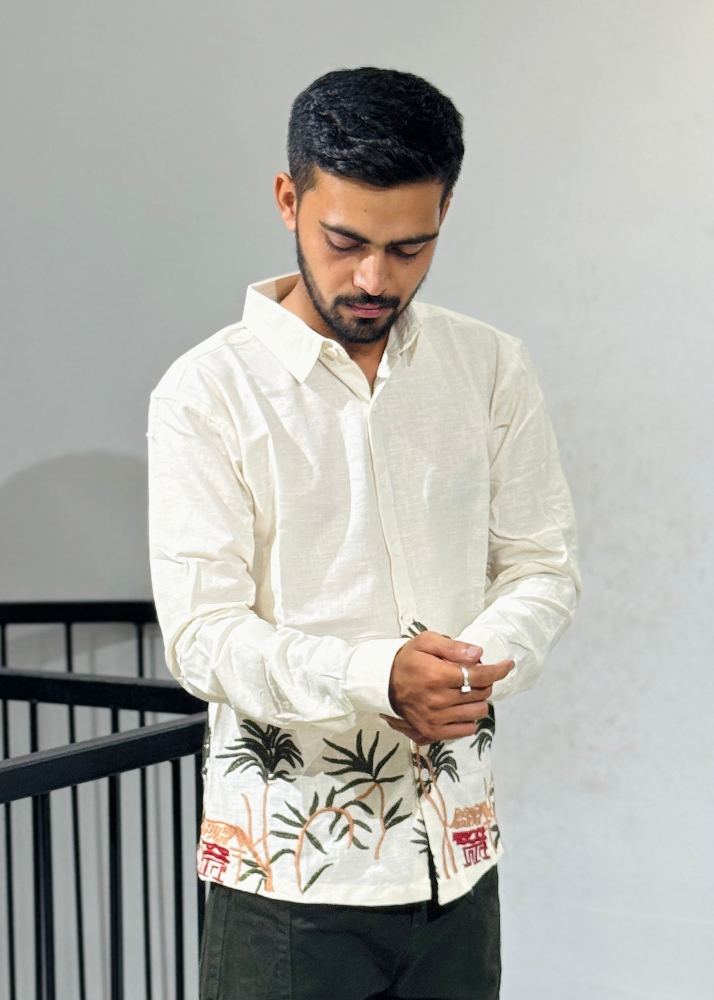 OB 748B Cream Embroidery Shirts (Copy)
