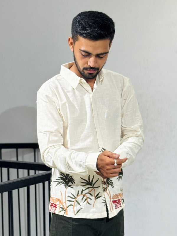 OB 748B Cream Embroidery Shirts (Copy)