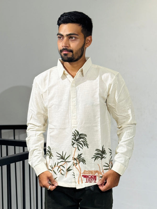 OB 748B Cream Embroidery Shirts (Copy)