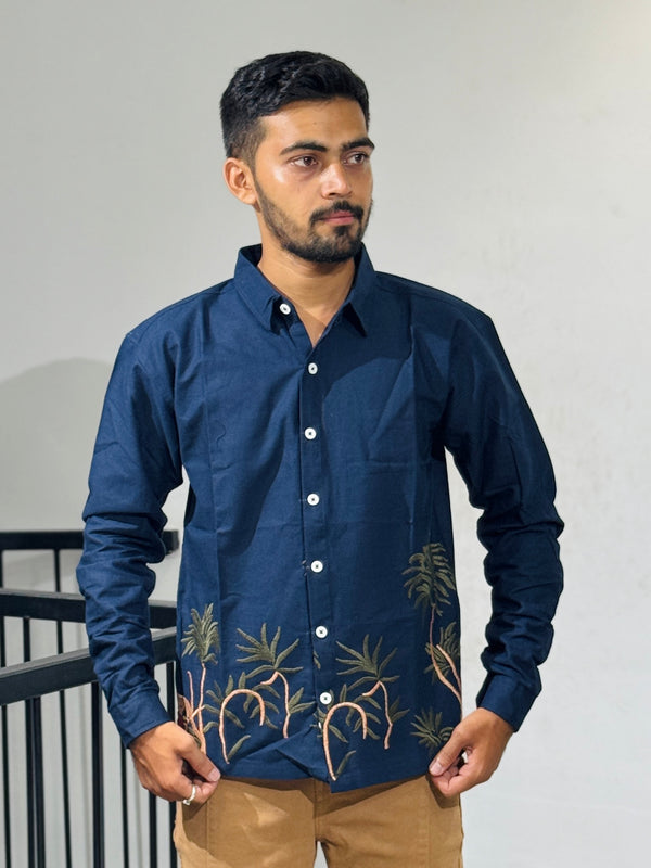 OB 748B Navy Blue Embroidery Shirts