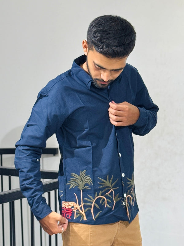 OB 748B Navy Blue Embroidery Shirts