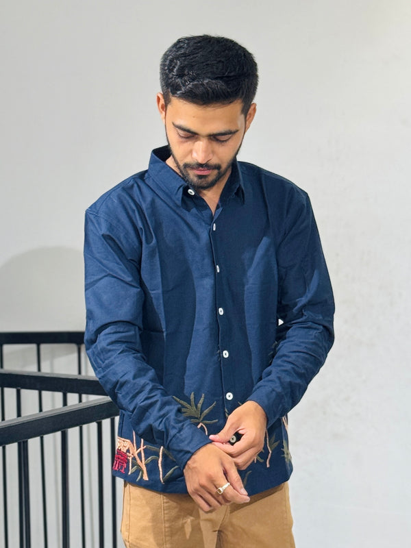 OB 748B Navy Blue Embroidery Shirts