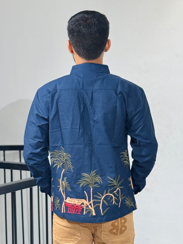 OB 748B Navy Blue Embroidery Shirts