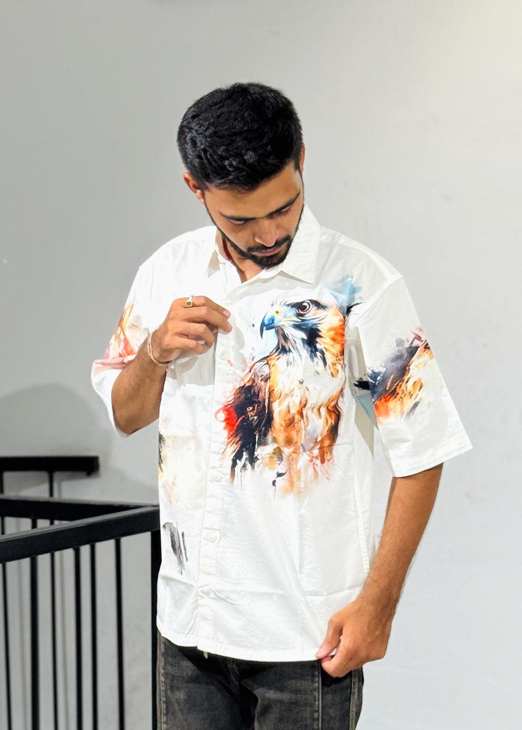TGT 623 Egale Print Down Shoulder Shirt
