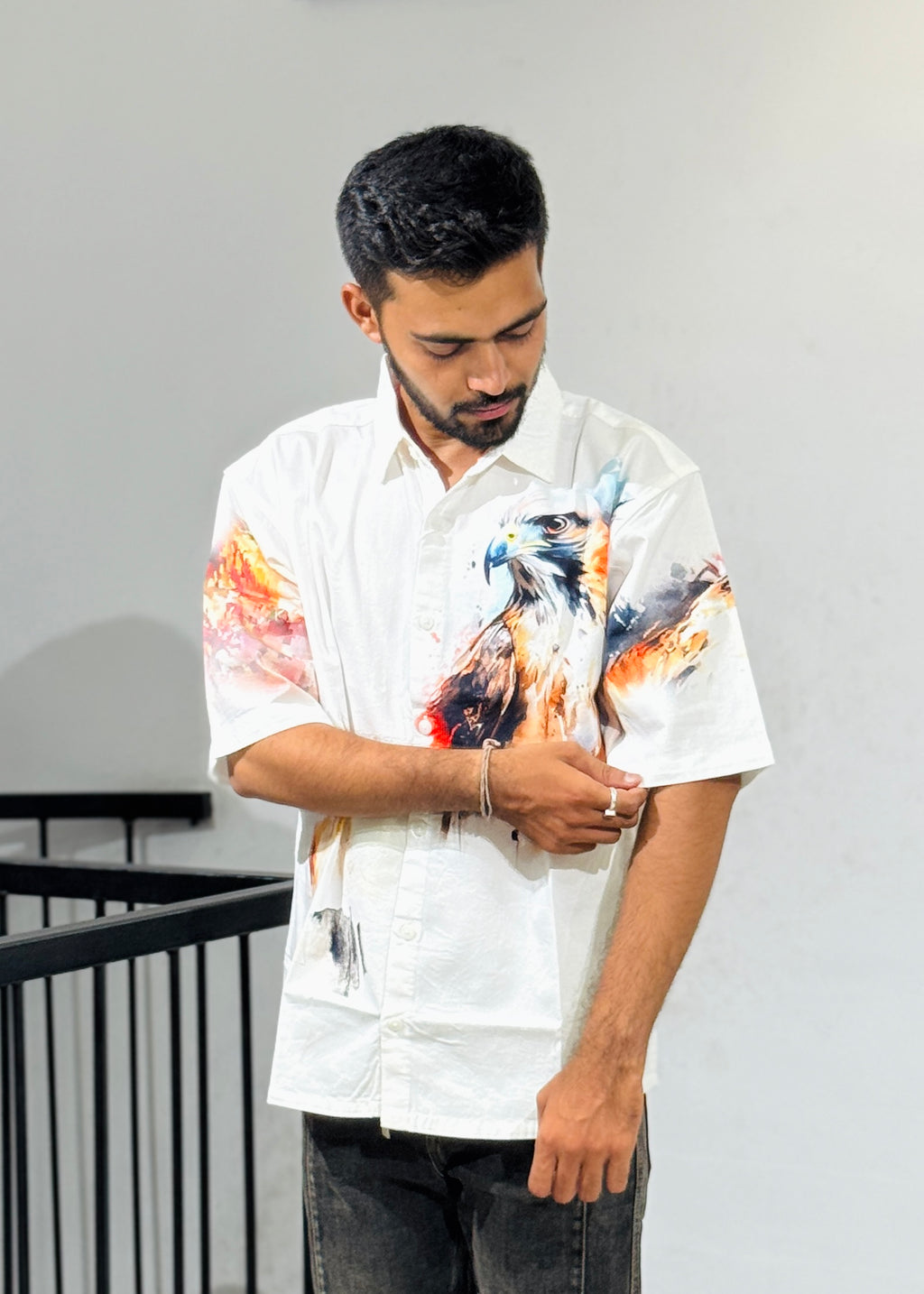 TGT 623 Egale Print Down Shoulder Shirt