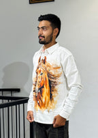 TGT 623 Hourse Print Down Shoulder Shirt