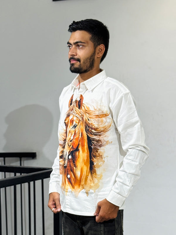 TGT 623 Hourse Print Down Shoulder Shirt