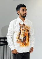 TGT 623 Hourse Print Down Shoulder Shirt