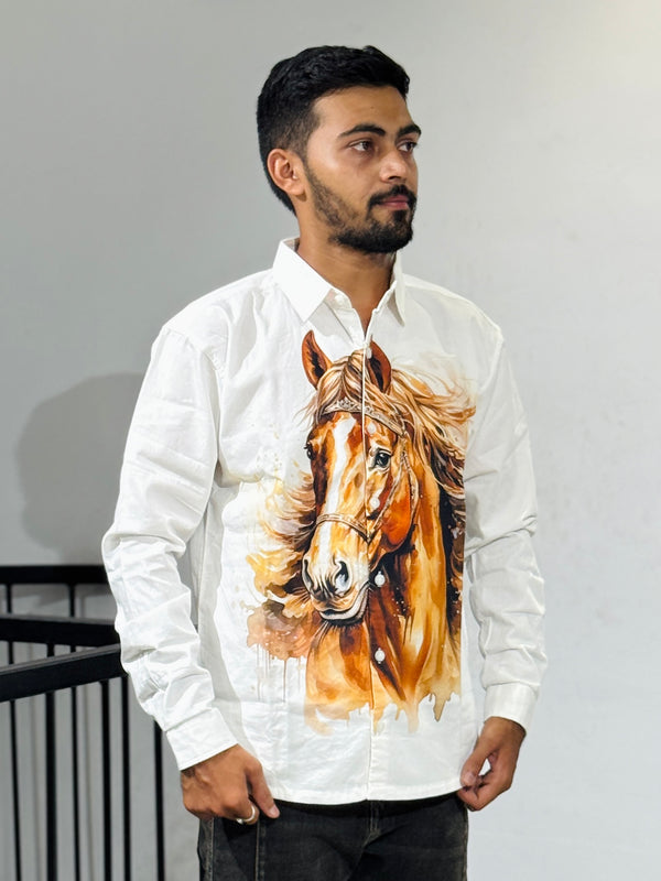 TGT 623 Hourse Print Down Shoulder Shirt