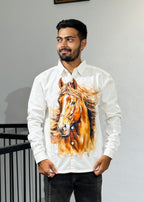 TGT 623 Hourse Print Down Shoulder Shirt