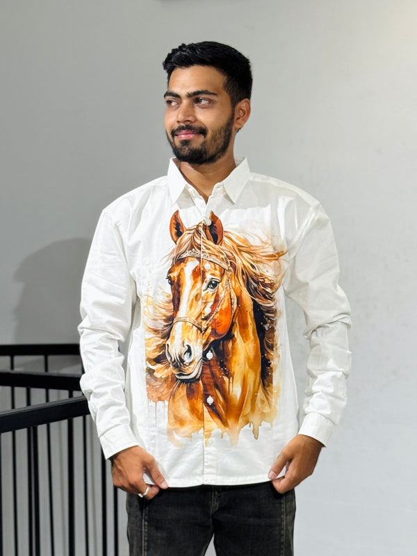 TGT 623 Hourse Print Down Shoulder Shirt