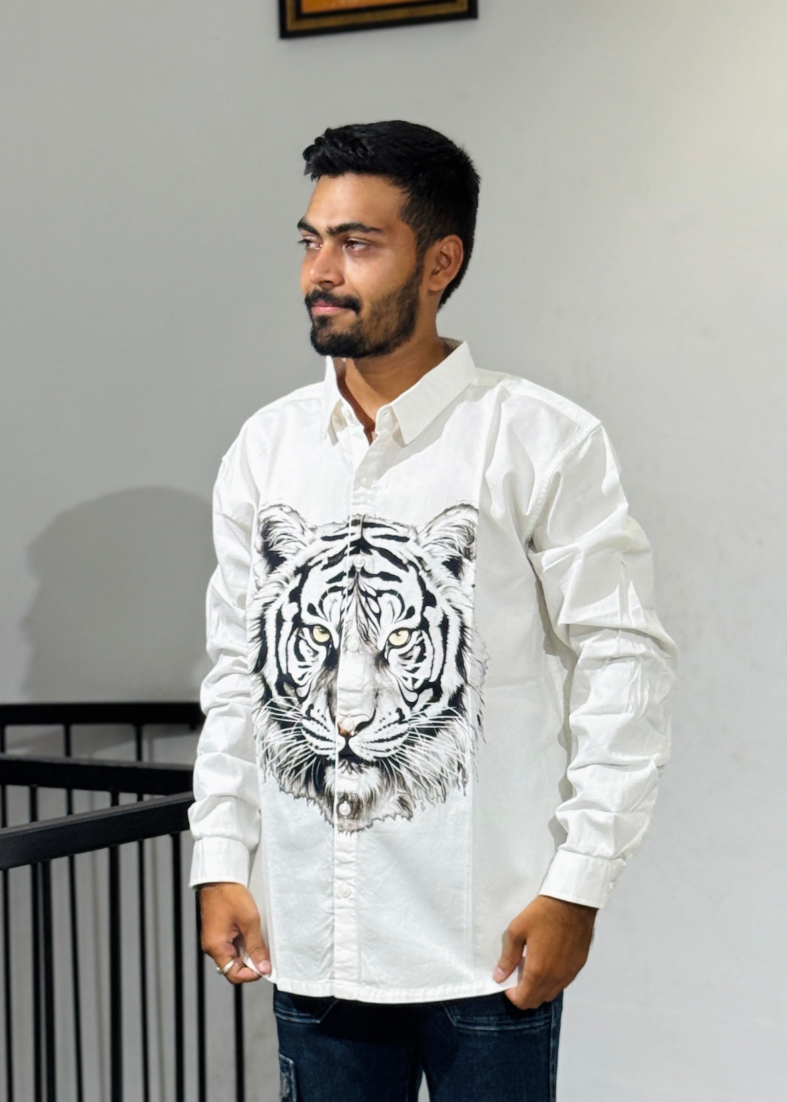 TGT 623 Tigar Print Down Shoulder Shirt