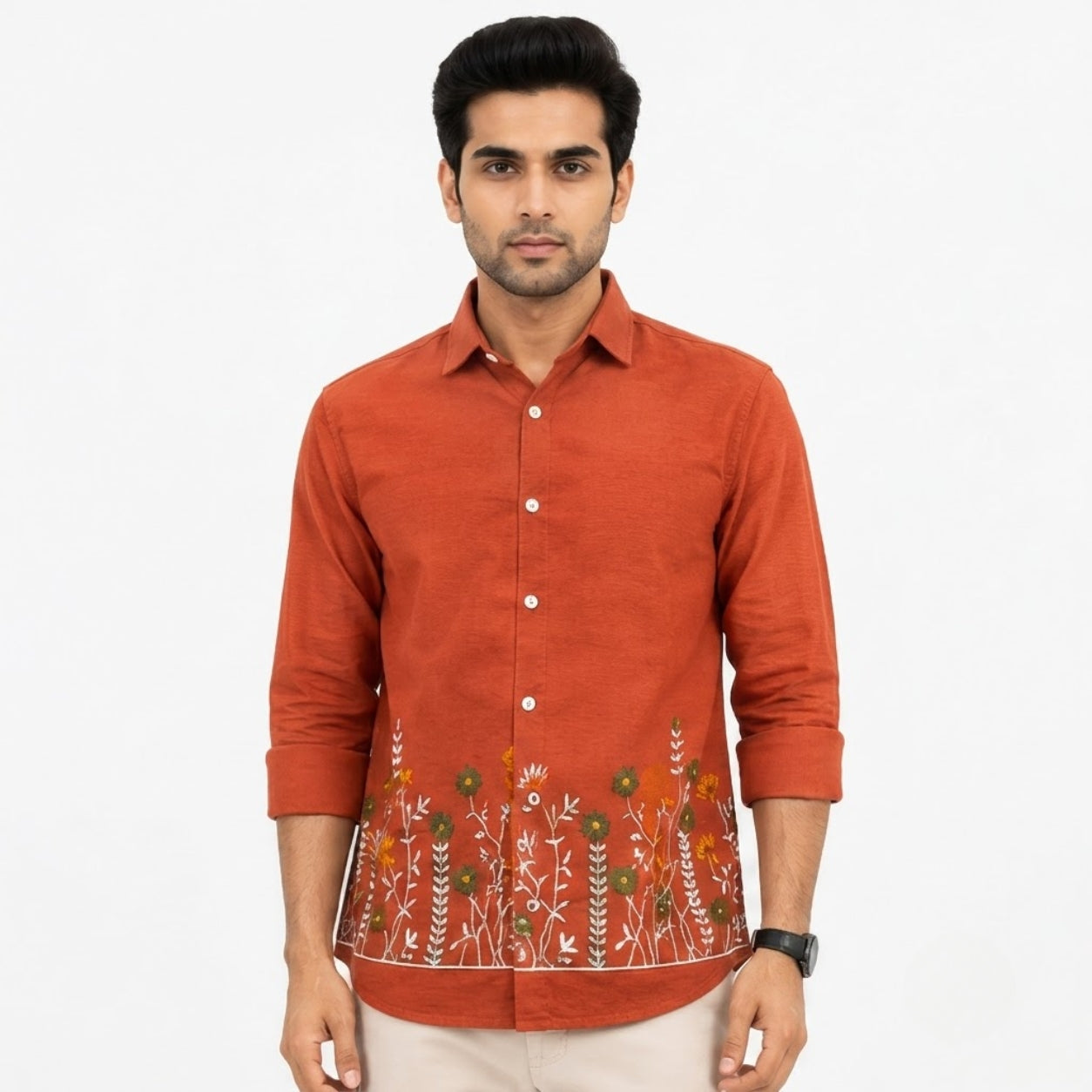 OB-747 RUST EMBROIDERY SHIRT
