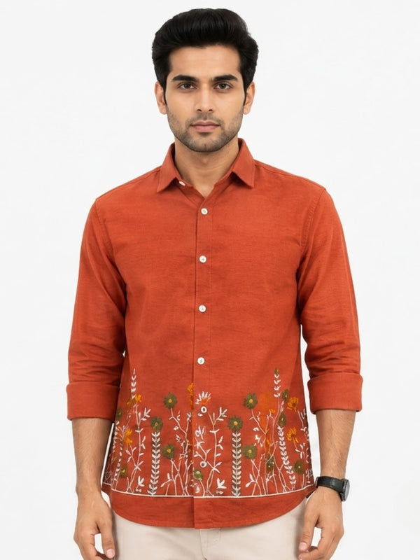 OB-747 RUST EMBROIDERY SHIRT