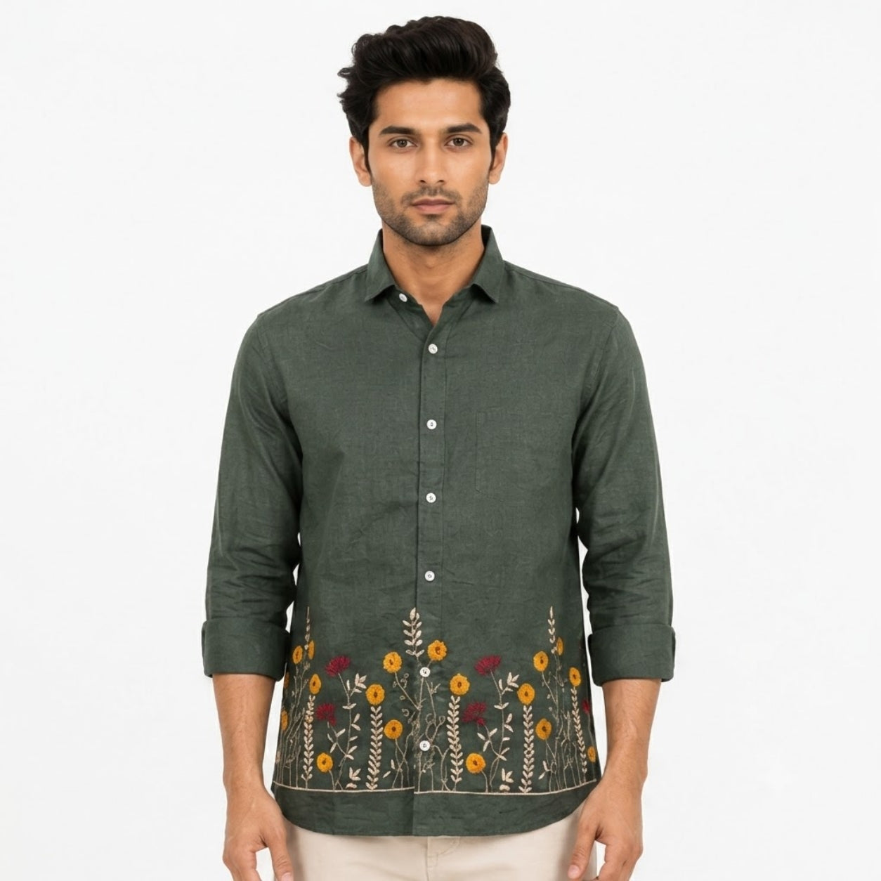 OB-747 GREEN EMBROIDERY SHIRT