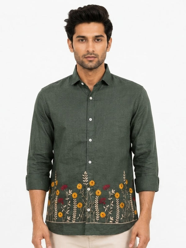 OB-747 GREEN EMBROIDERY SHIRT