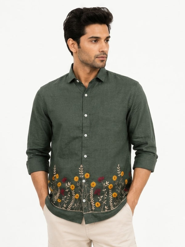 OB-747 GREEN EMBROIDERY SHIRT