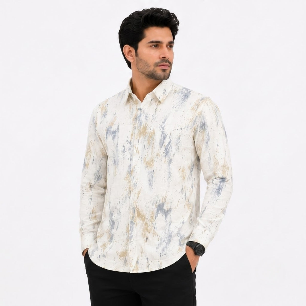 XC-8224 WHITE GREY SHADED SHIRT