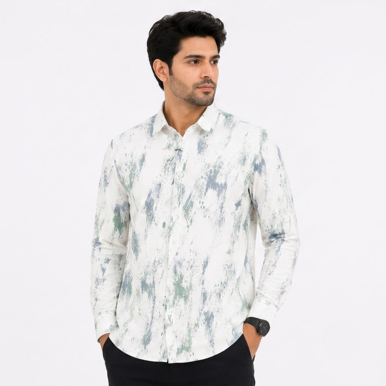 XC-8224 WHITE GREEN SHADED SHIRT