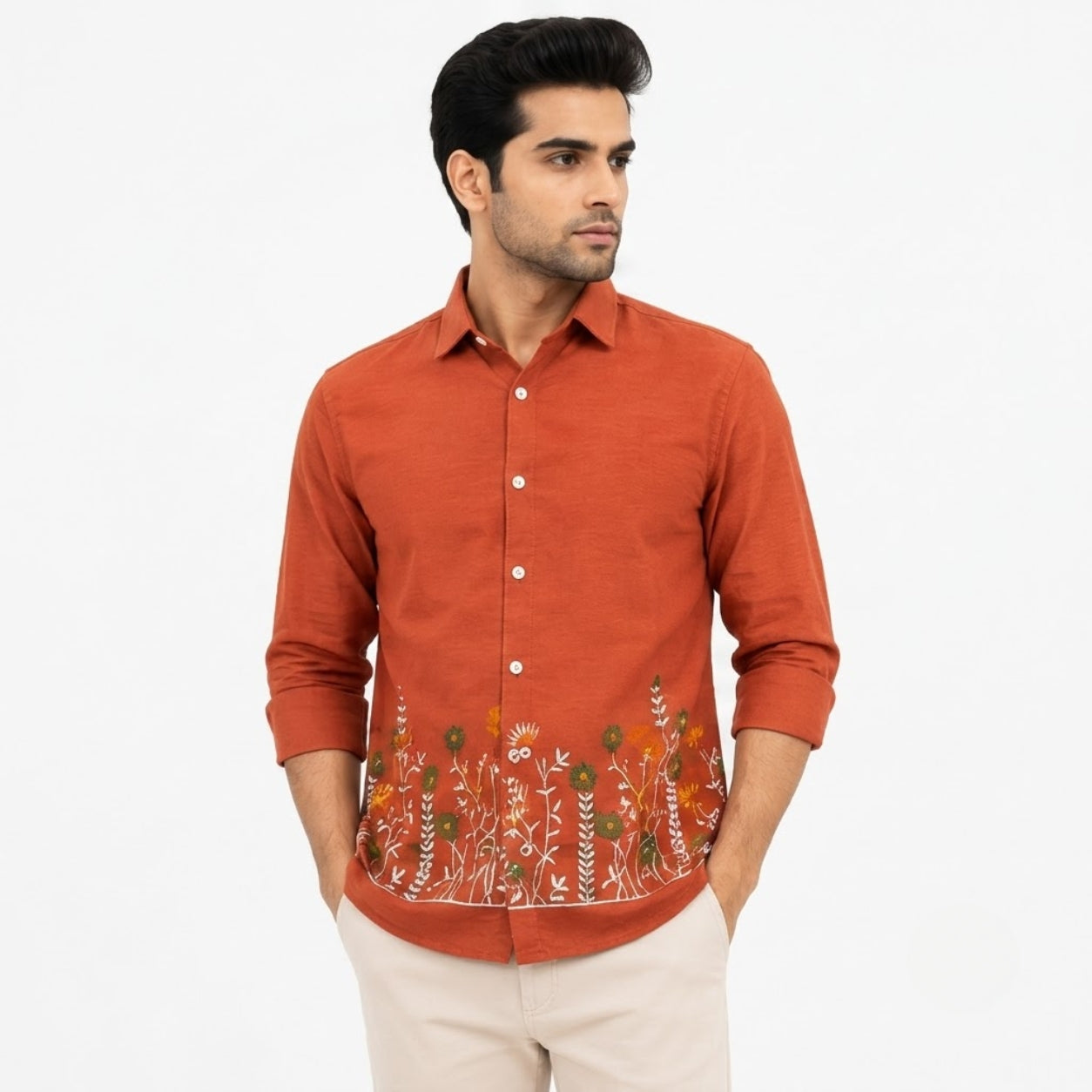 OB-747 RUST EMBROIDERY SHIRT