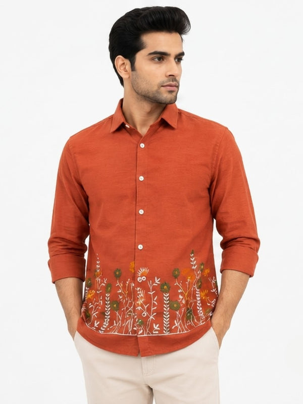 OB-747 RUST EMBROIDERY SHIRT