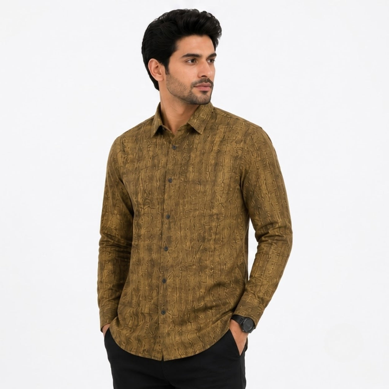 XC-6339 BROWN IMPORTED FABRIC SHIRT