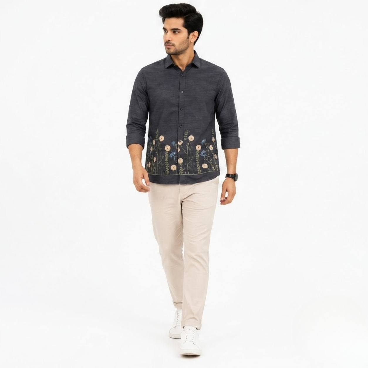 OB-747 BLACK EMBROIDERY SHIRT