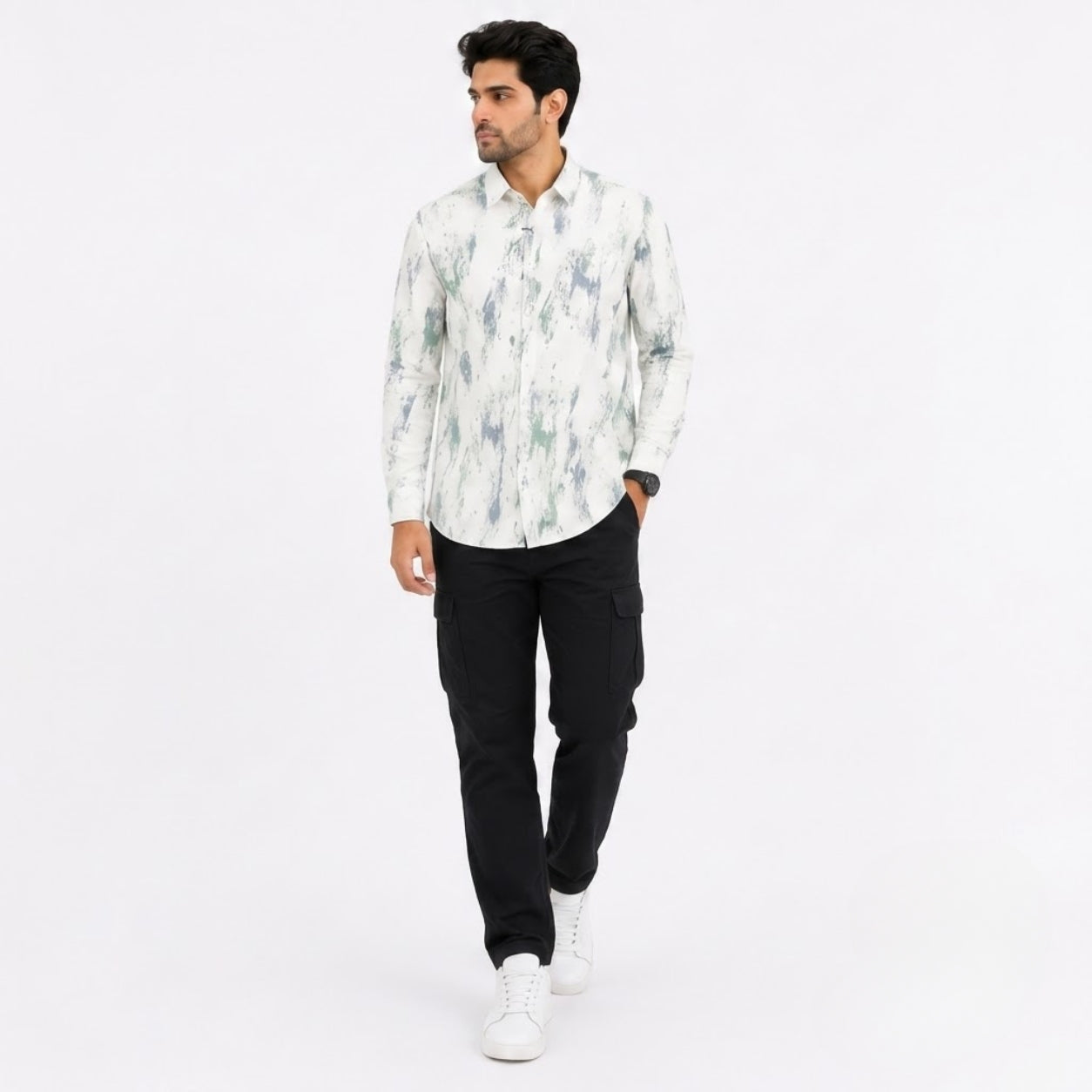 XC-8224 WHITE GREEN SHADED SHIRT