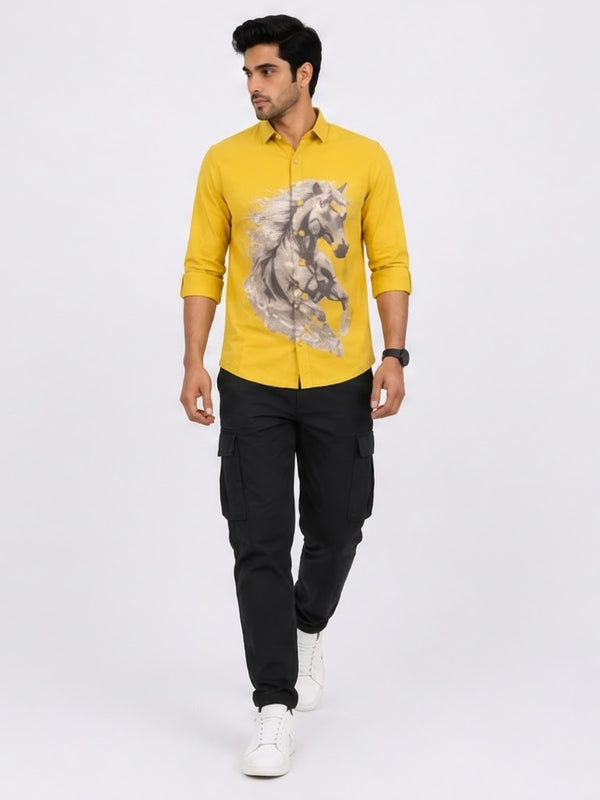 TGT 727-2 HOURSE PRINTED YELLOW SHIRT