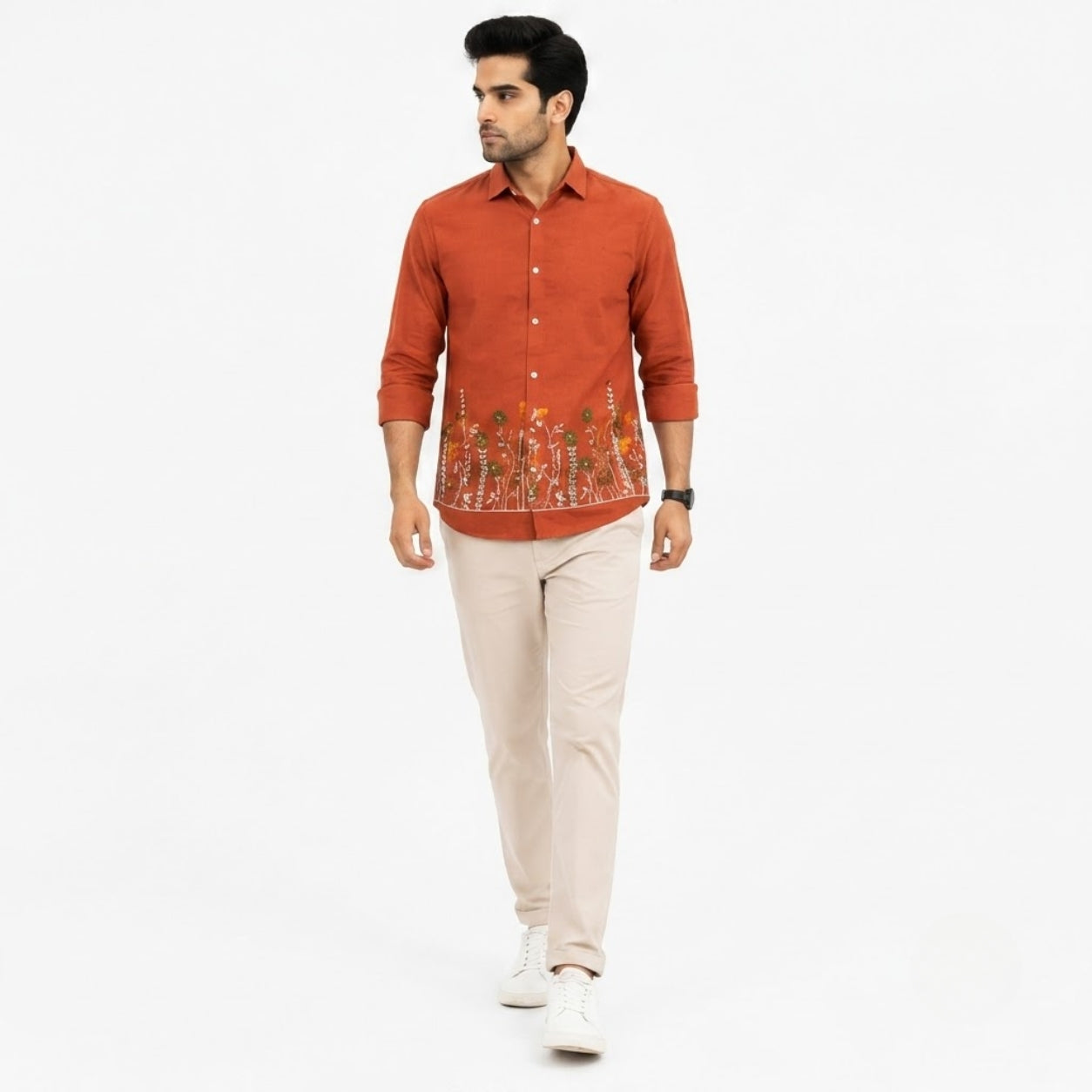 OB-747 RUST EMBROIDERY SHIRT
