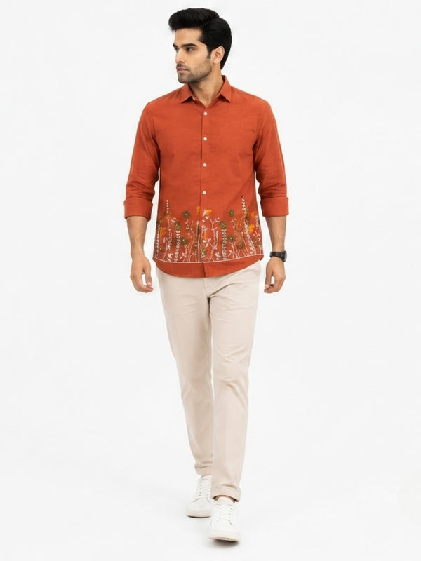 OB-747 RUST EMBROIDERY SHIRT