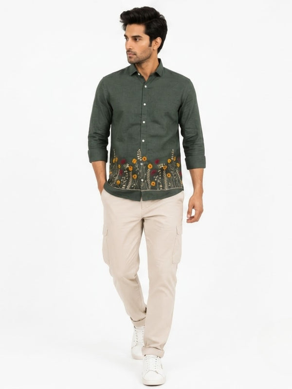 OB-747 GREEN EMBROIDERY SHIRT