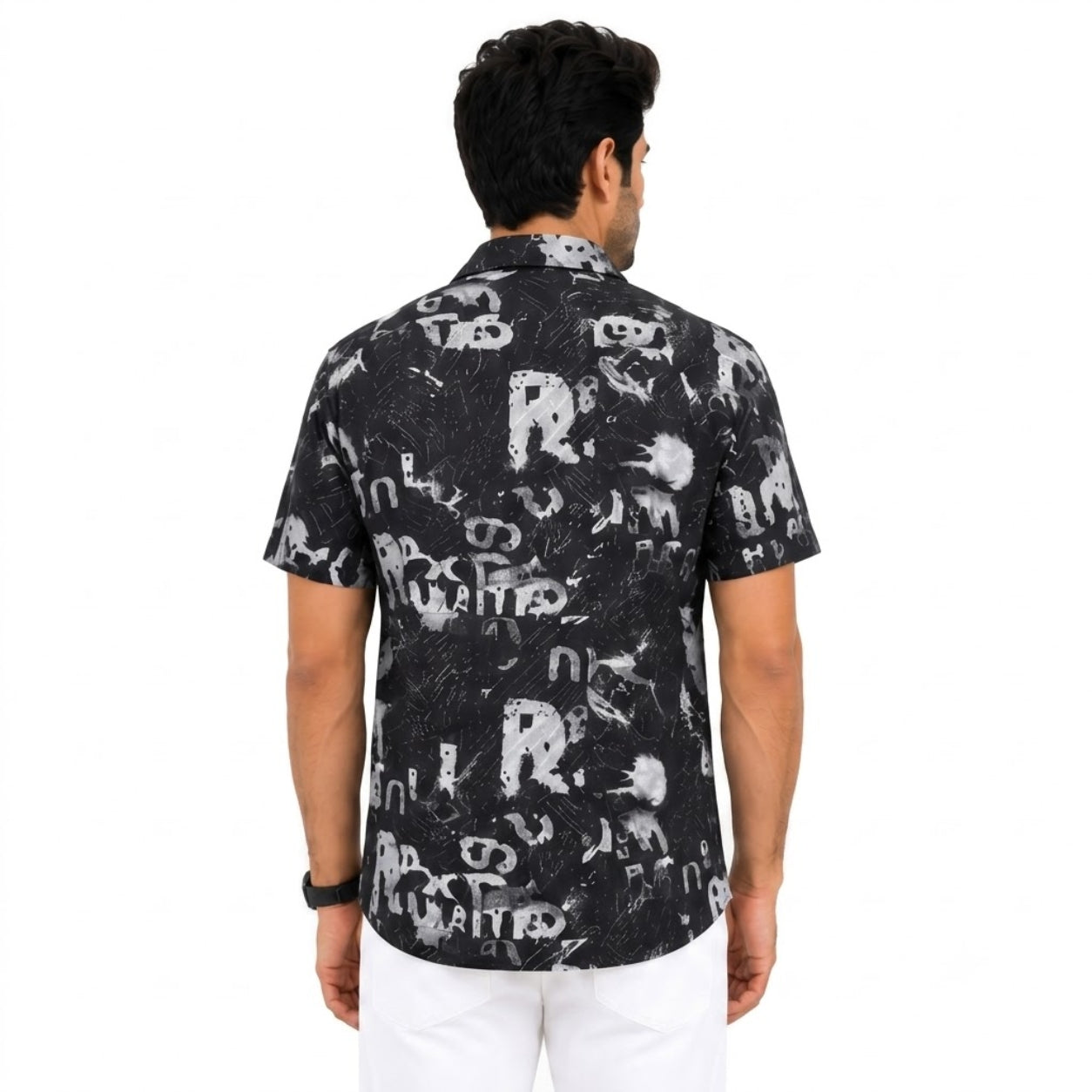 BB-6801 BLACK SMART FIT PRINTED SHIRT