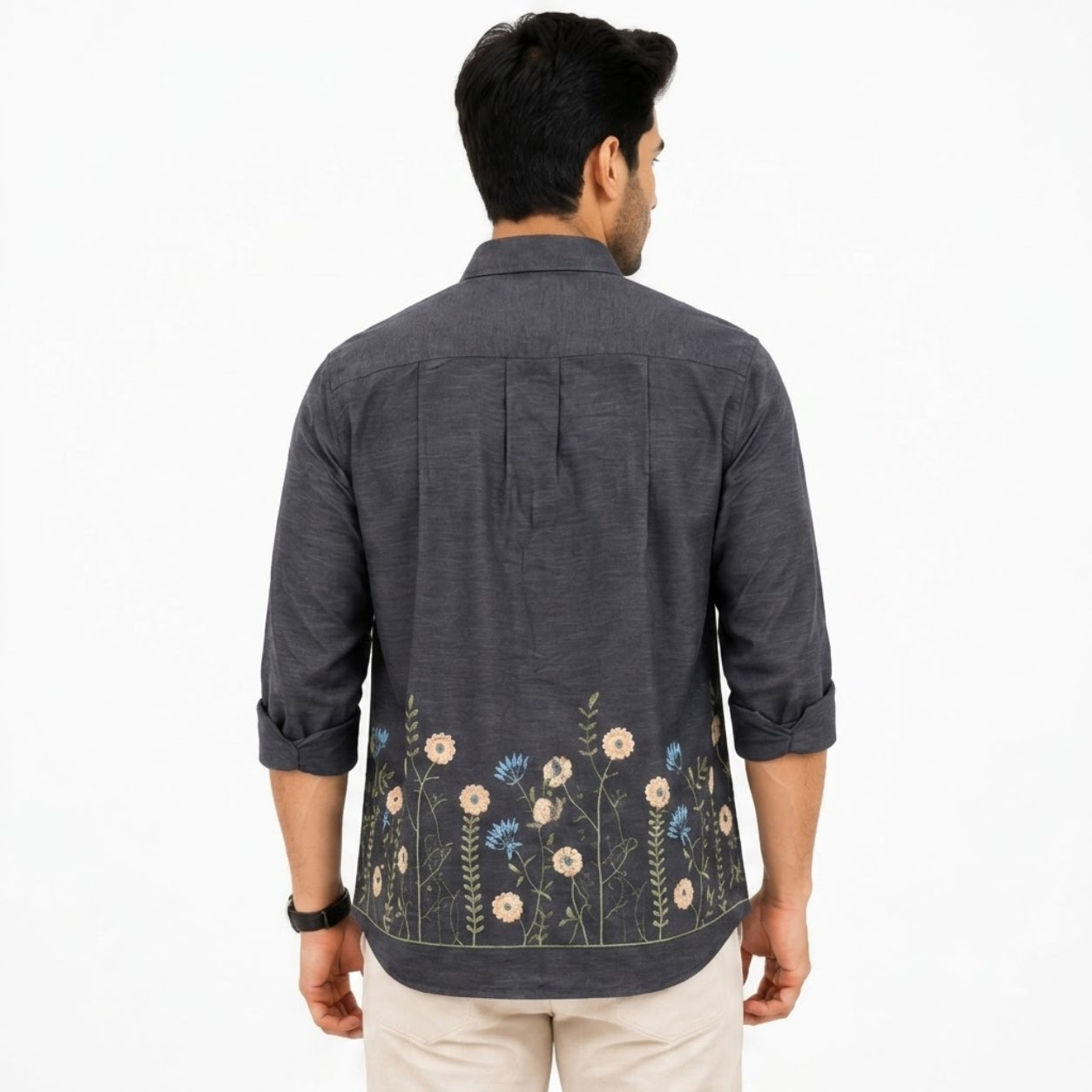 OB-747 BLACK EMBROIDERY SHIRT