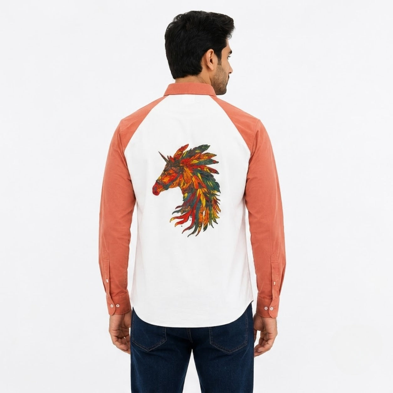 TRU F0018 WHITE RUST HOURSE KOREAN FIT SHIRT