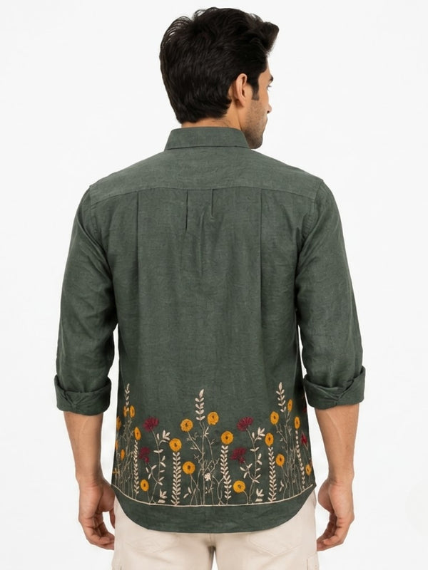 OB-747 GREEN EMBROIDERY SHIRT