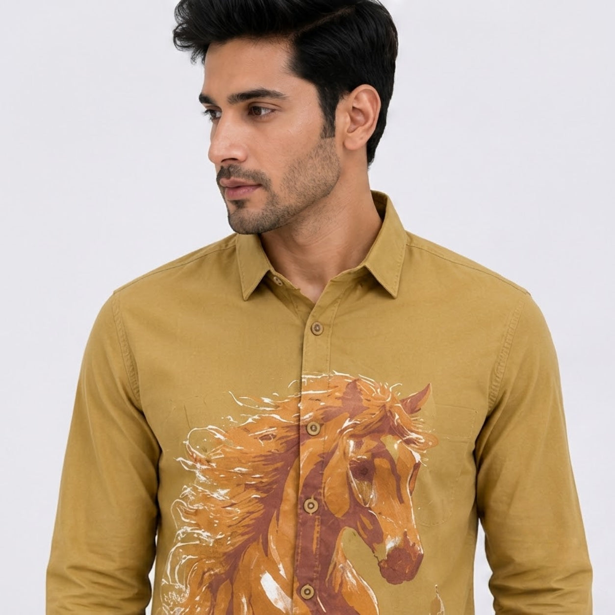 TGT 727-2 HOURSE PRINTED KHAKHI SHIRT