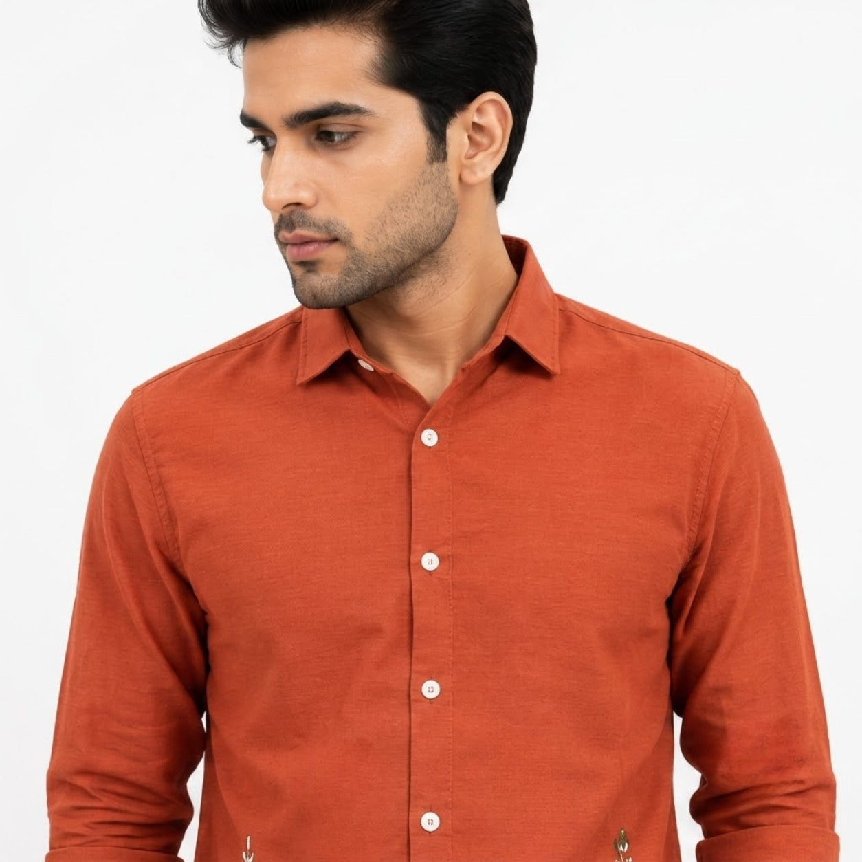 OB-747 RUST EMBROIDERY SHIRT
