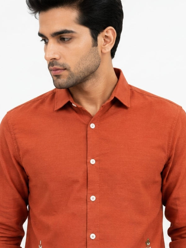 OB-747 RUST EMBROIDERY SHIRT