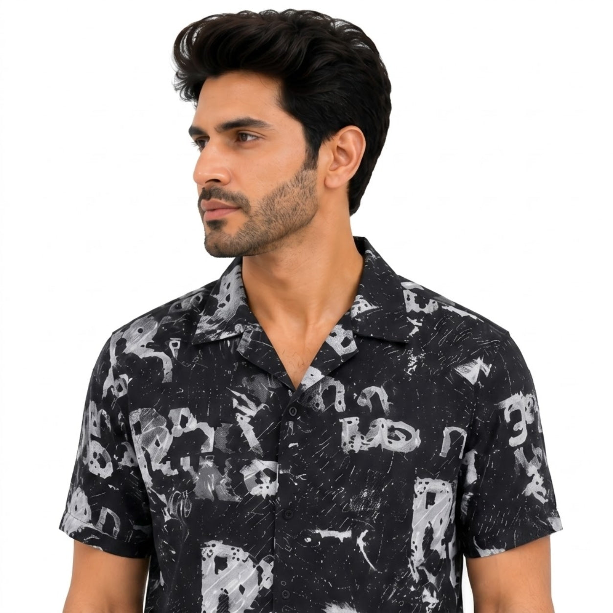BB-6801 BLACK SMART FIT PRINTED SHIRT