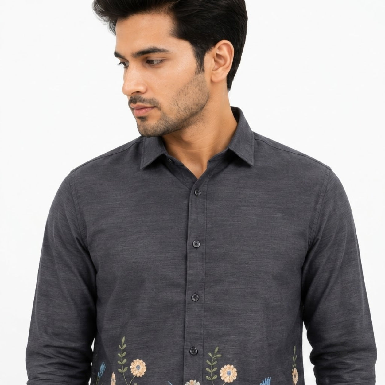 OB-747 BLACK EMBROIDERY SHIRT