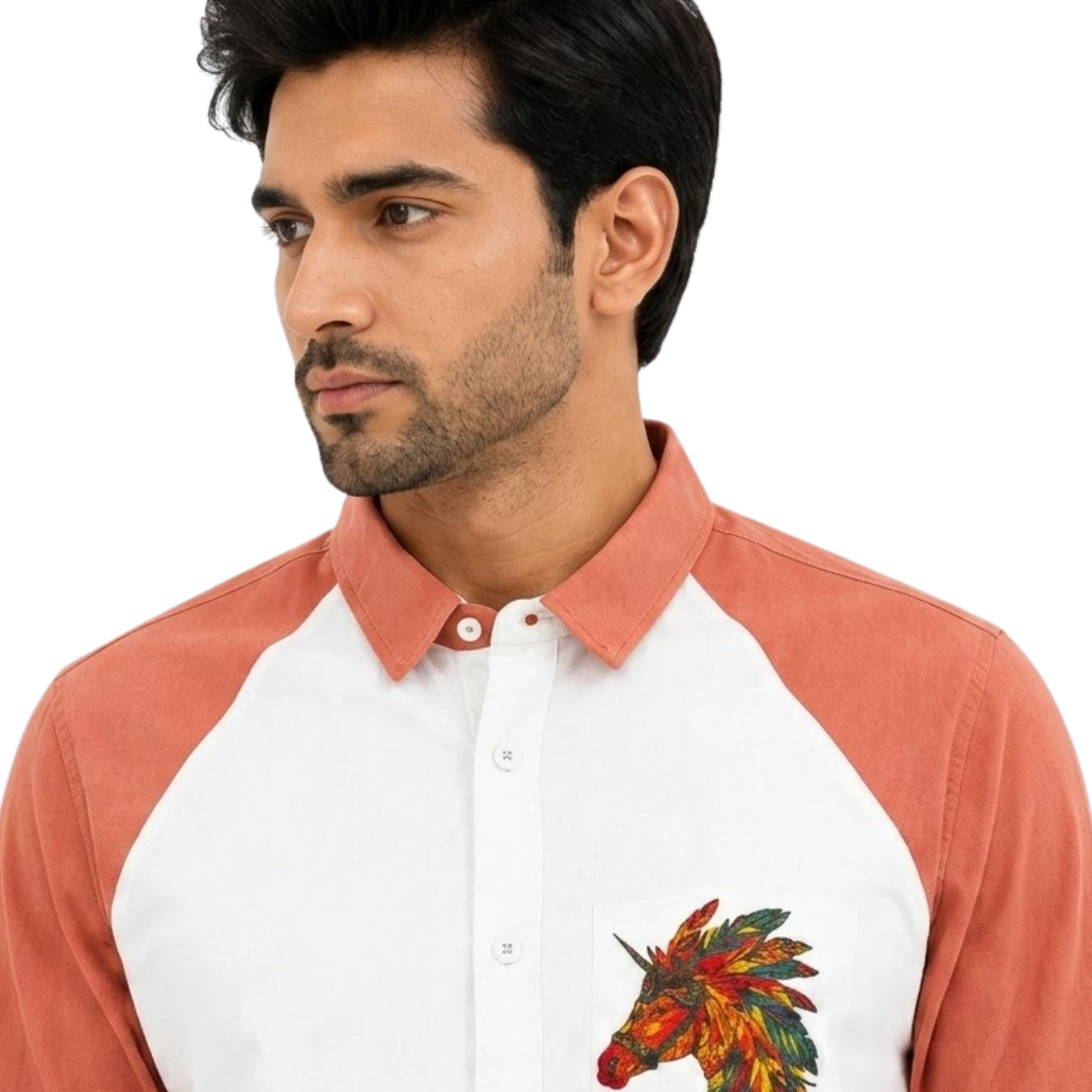 TRU F0018 WHITE RUST HOURSE KOREAN FIT SHIRT