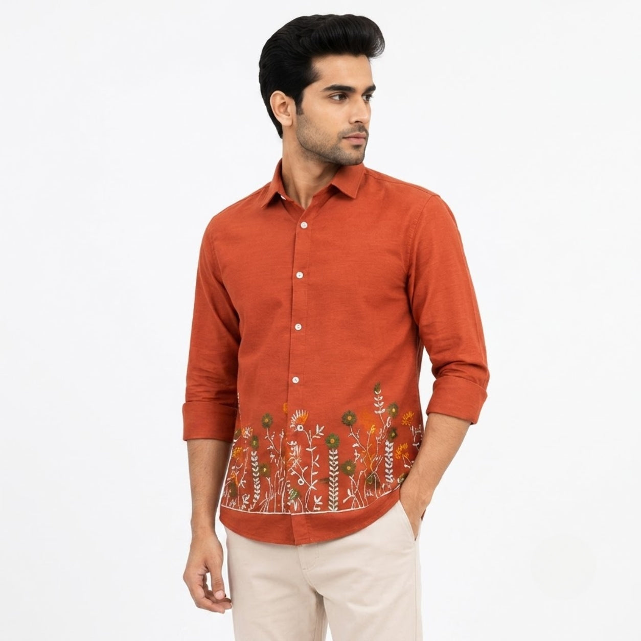 OB-747 RUST EMBROIDERY SHIRT