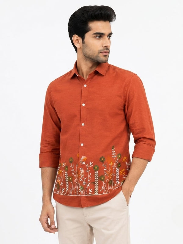 OB-747 RUST EMBROIDERY SHIRT