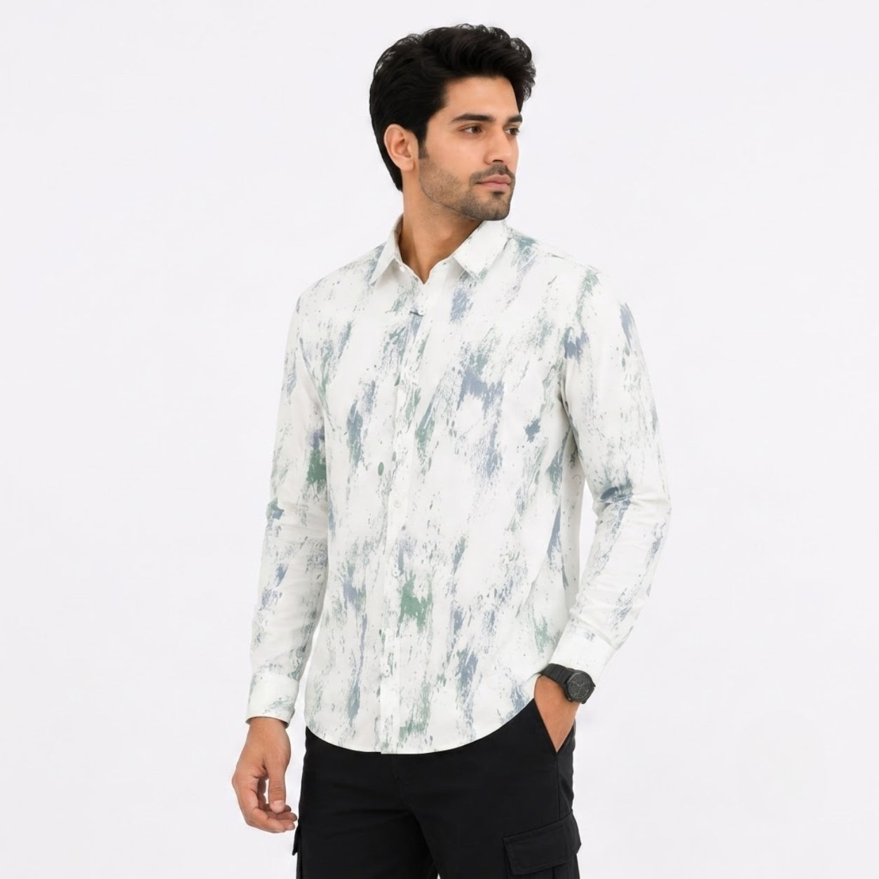 XC-8224 WHITE GREEN SHADED SHIRT