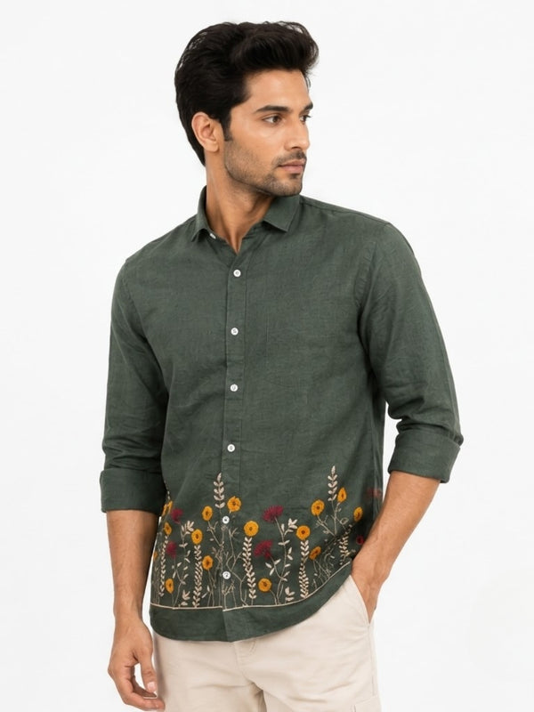 OB-747 GREEN EMBROIDERY SHIRT