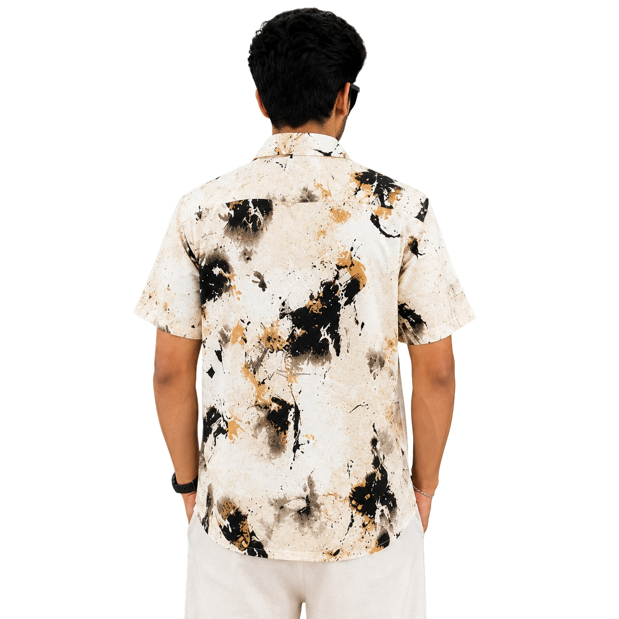 BB-6640 CREEAM BLACK PRINTED SMART FIT SHIRT