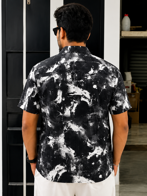 BB-6640 BLACK WHITE PRINTED SMART FIT SHIRT