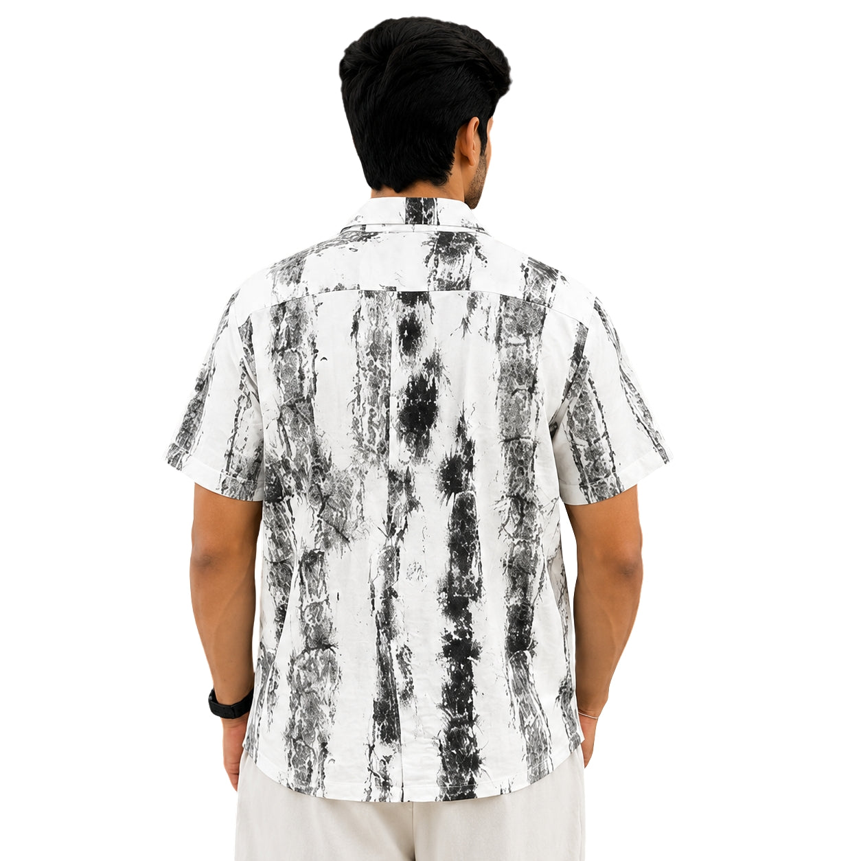 BB-6639 WHITE BLACK PRINTED SMART FIT SHIRT