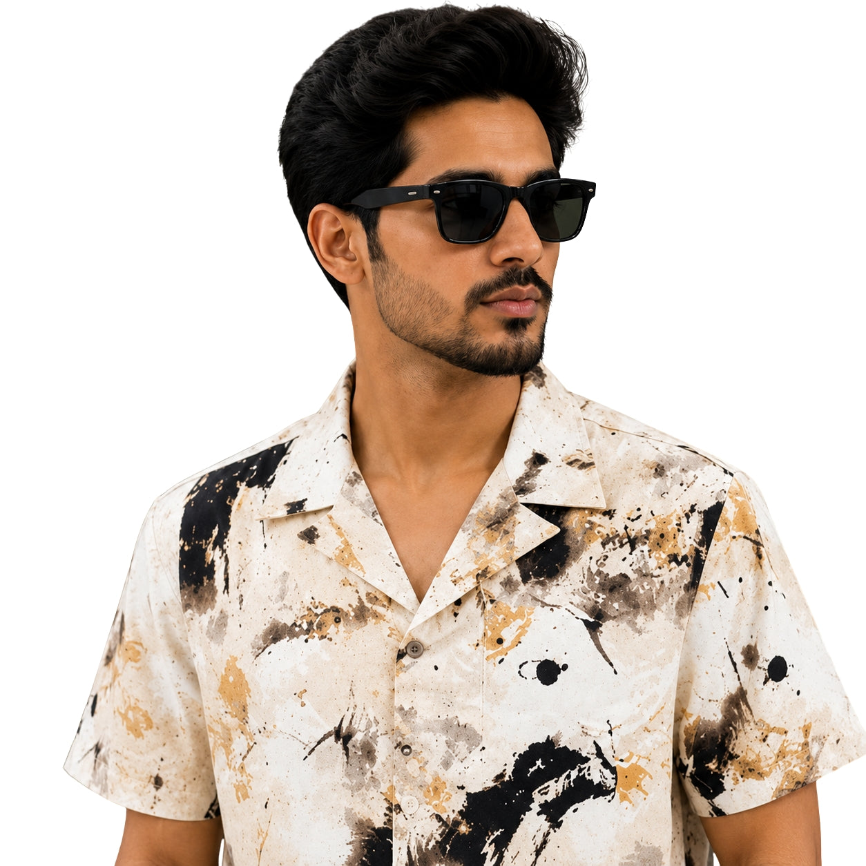 BB-6640 CREEAM BLACK PRINTED SMART FIT SHIRT